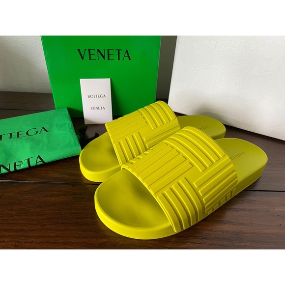 Bottega Veneta Other - BOTTEGA VENETA 690105 Men's 'Slider' Pool Slide Sandals Lemon Yellow Rubber 42